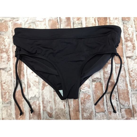 NIKE SZ 10 BIKINI BOTTOM WITH DRAWSTRINGS BLACK & GREEN ATHLETIC BEACH RUN - Picture 1 of 7
